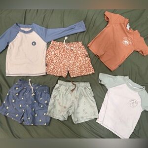 Kids Floral Rust Swim Trunks - Children's Swim Shorts